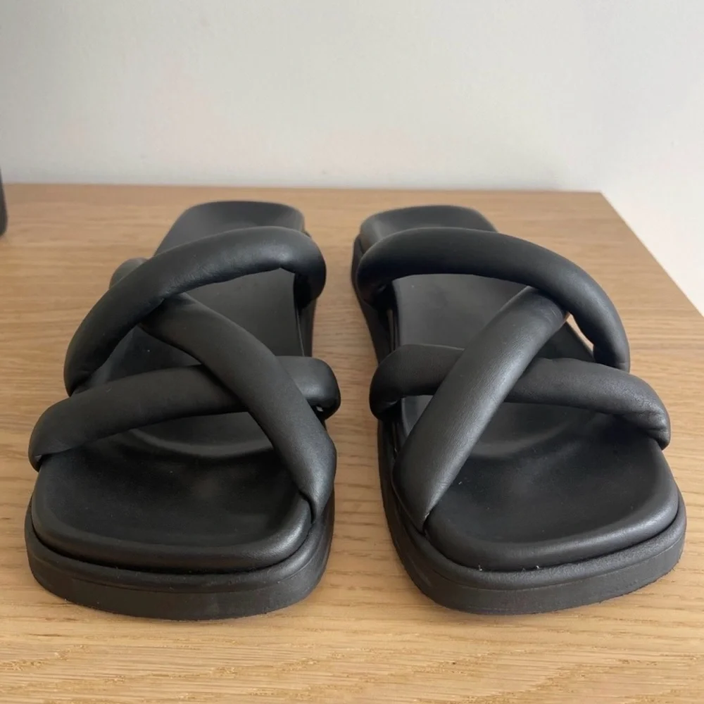 Alohas Slip on Cross Sandal Black Leather Cross-Strap Slide Sandals 39